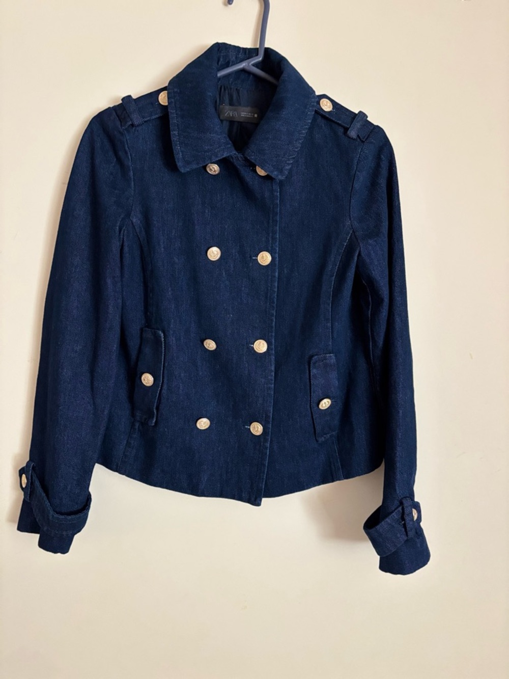 Zara Dark Blue Double-Breasted  Pea Coat with Gold Buttons